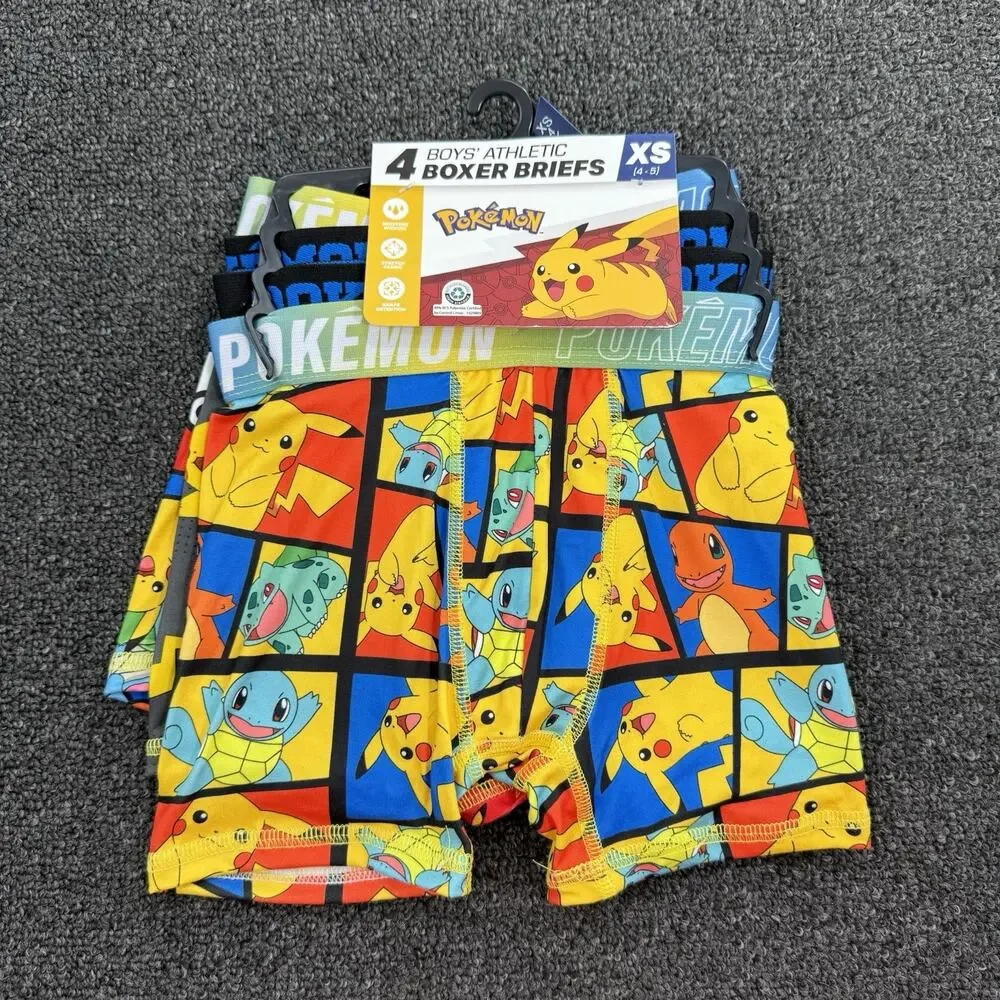 Bioworld Pokémon Boys 4pk Athletic Boxer Briefs Underwear Size XS(4/5)